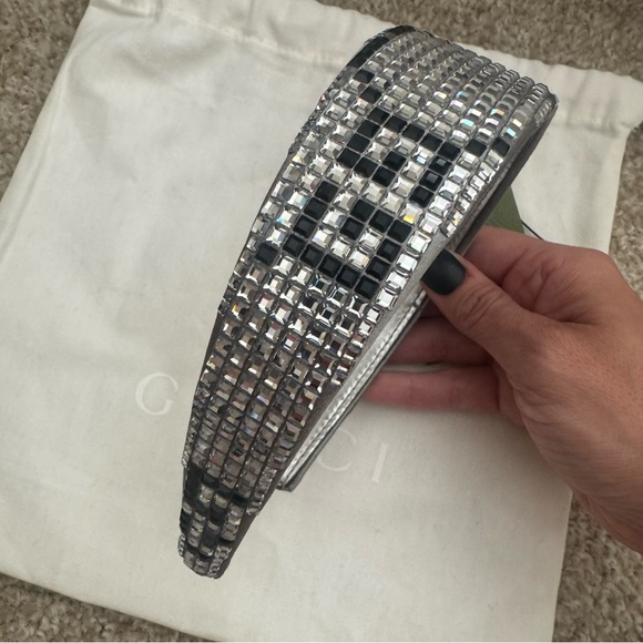 Gucci Silver and Black Crystal GG Headband - Picture 8 of 10